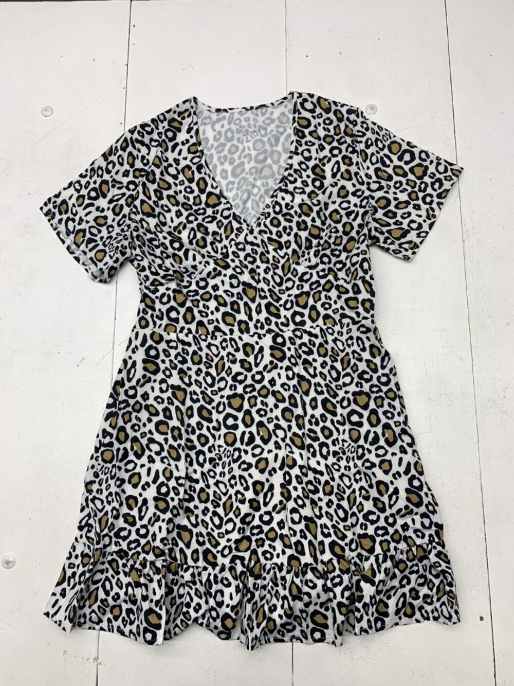 Emery Rose Womens White Cheetah Print Dress Size Large